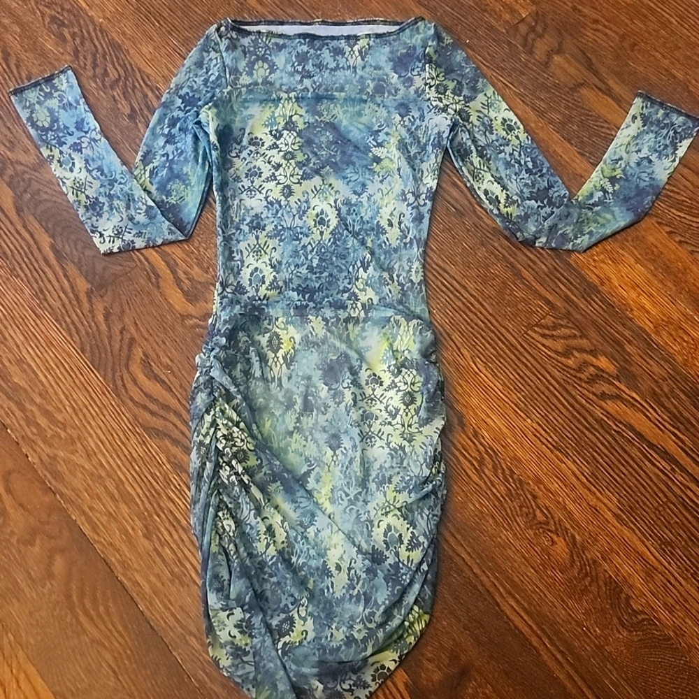 Bec + Bridge Blue Gray Ruched Bodycon Dress